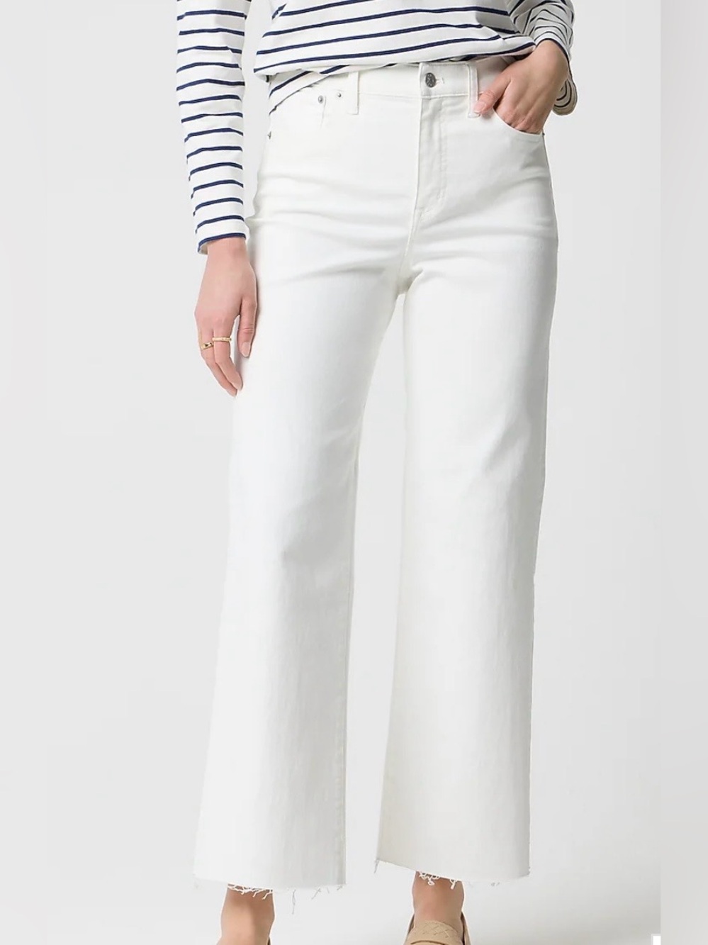 J. Crew White Cropped Wide-Leg Jeans